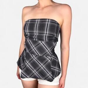 Black white plaid tube top strapless cinched waist from Sepia fits like size M